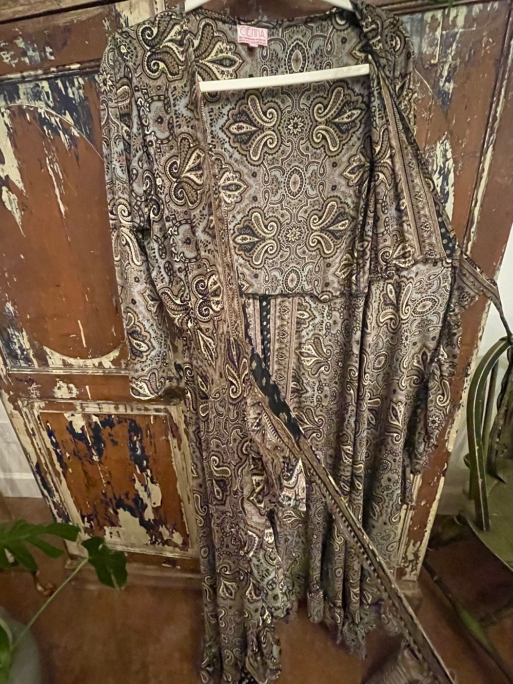 Cienna Silk Blend Paisley Wrap Dress - Small – Boho Chic Flowy Midi Dress/Duster - Picture 7 of 8